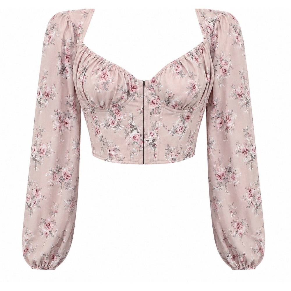 Windsor Blush Floral Long-Sleeve Crop Top